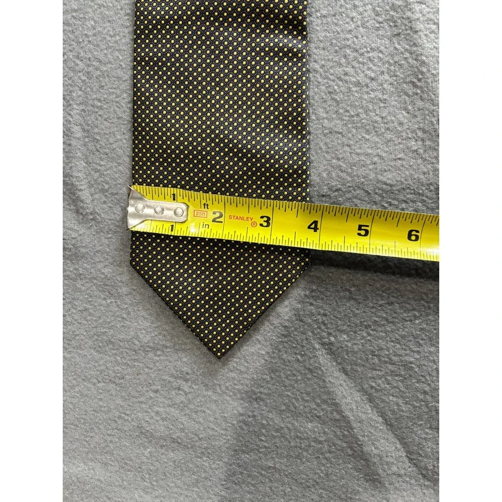 Giampiero Cravette Italian 100% Silk Tie Micro Dot Mens Navy Yellow 57